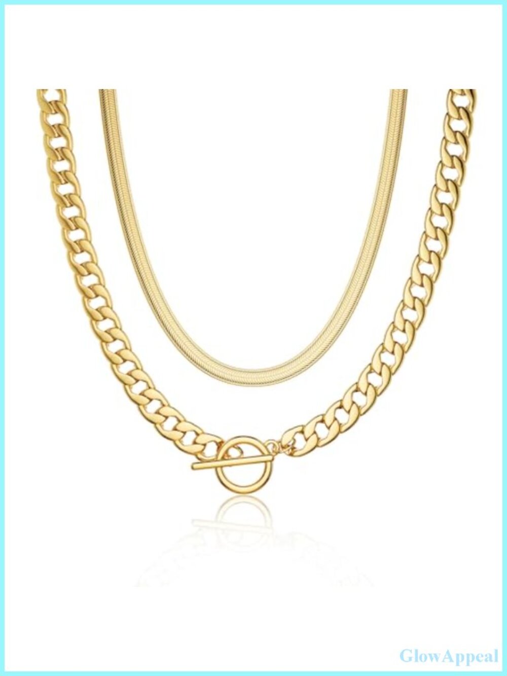 14k Gold Plated Chunky Cuban Link Herringbone Necklace Set Toggle Clasp